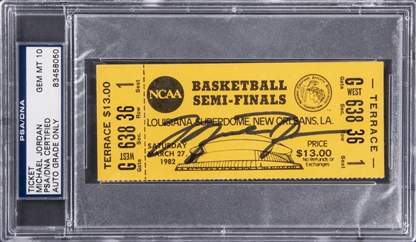 1982 Michael Jordan Signed NCAA Semi-Finals Ticket Stub - PSA/DNA GEM MT 10 Auto (UDA)